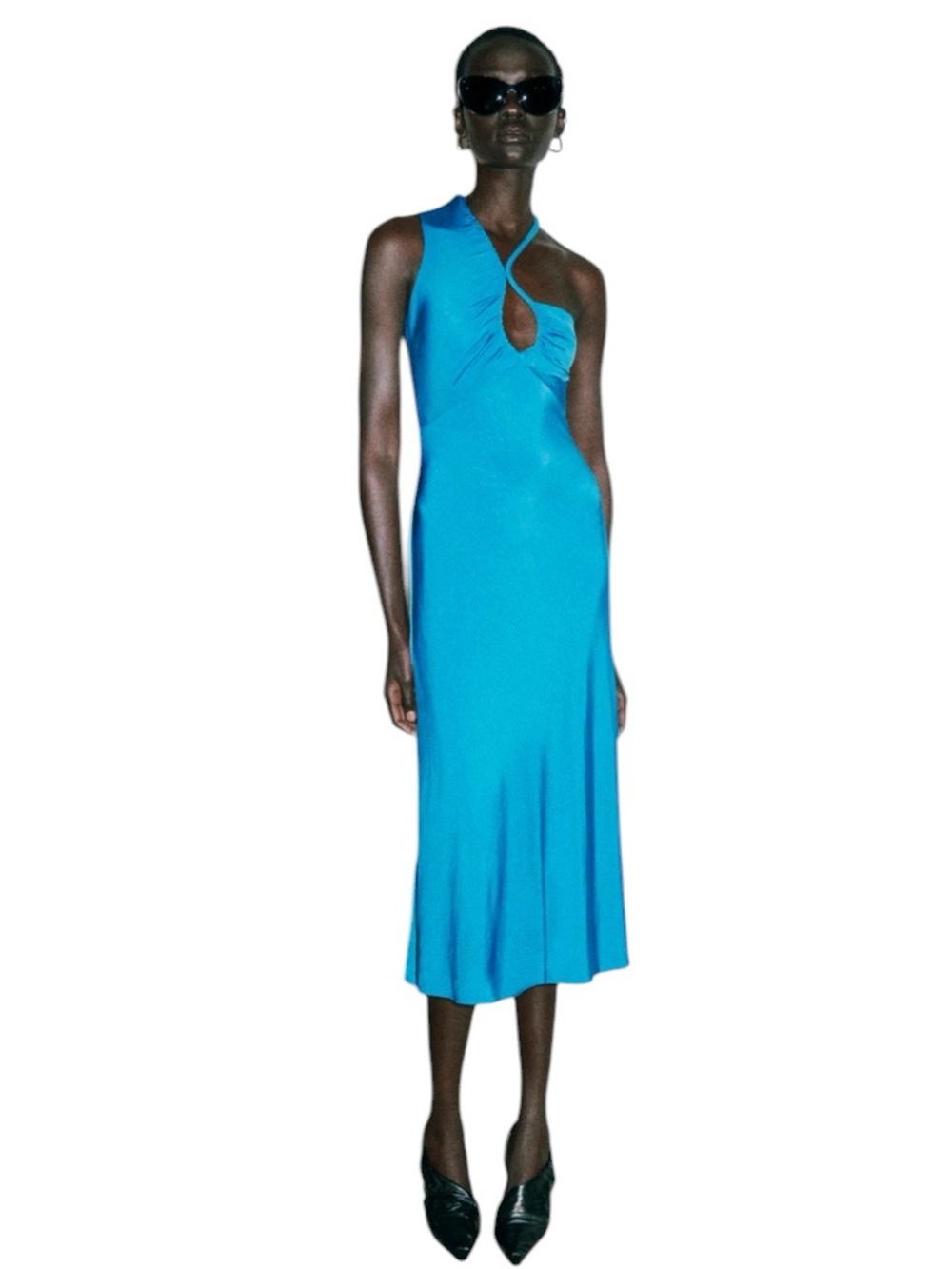 Cyan Phebe Cord Strap Midi Dress with Asymmetric Bodice